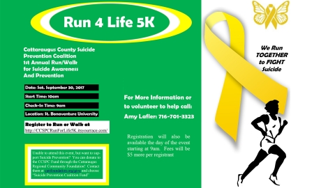 Run 4 Life 5K: 1st Annual Run/Walk for Suicide Awareness And Prevention
